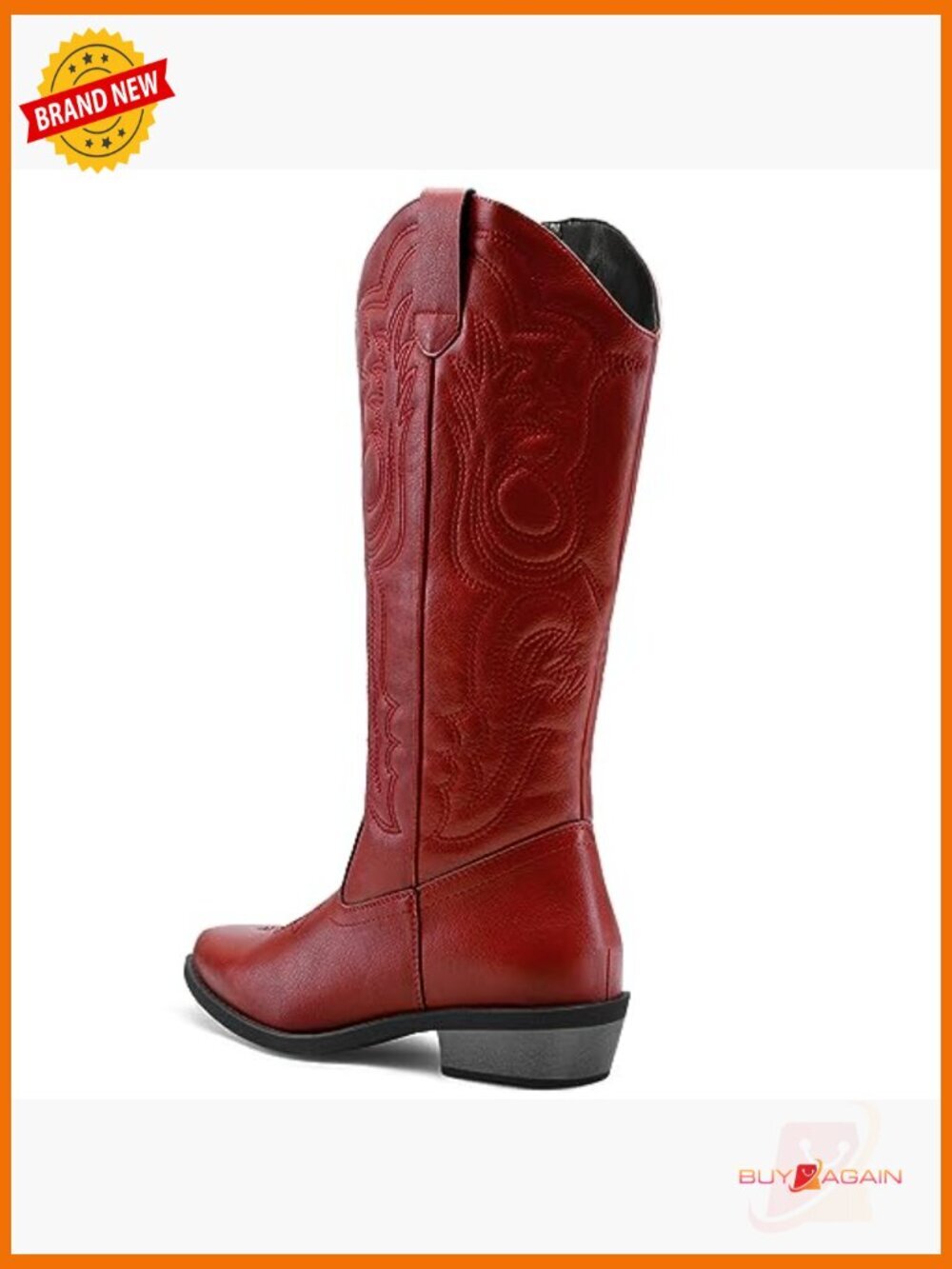 Women's Embroidered Cowboy Boots Mid Calf Chunky Heel Pull On Cowgirl Boots - Picture 5 of 7